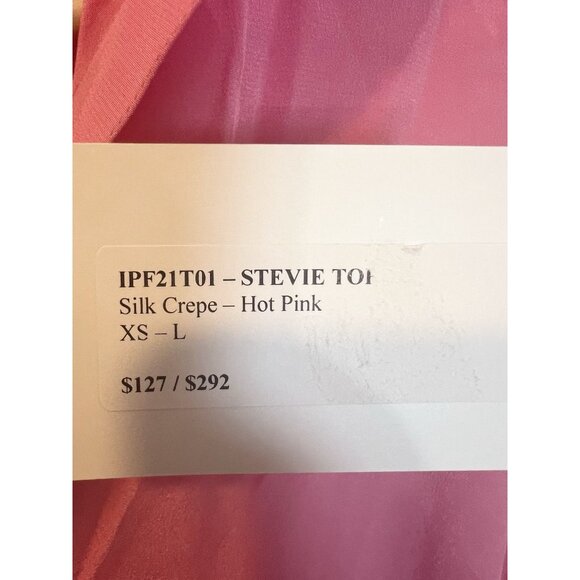 Inclan Studio Stevie Pink Top L Relaxed Fit High Low Hem Collared Silk Crepe - Picture 7 of 8